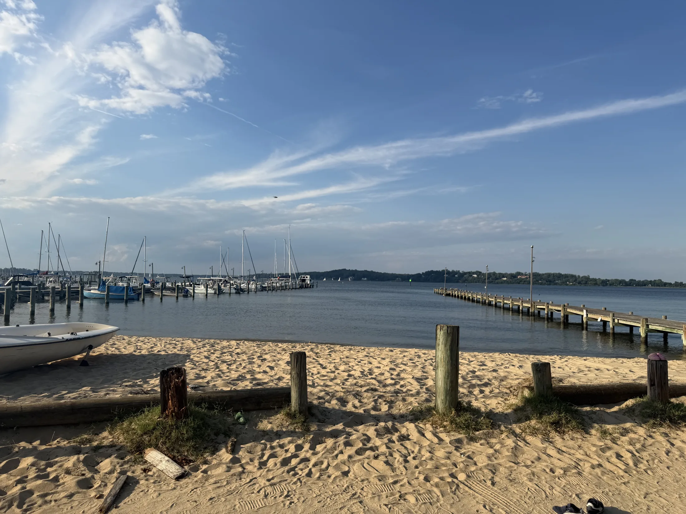 Sailboats moored off the beach near Annapolis
