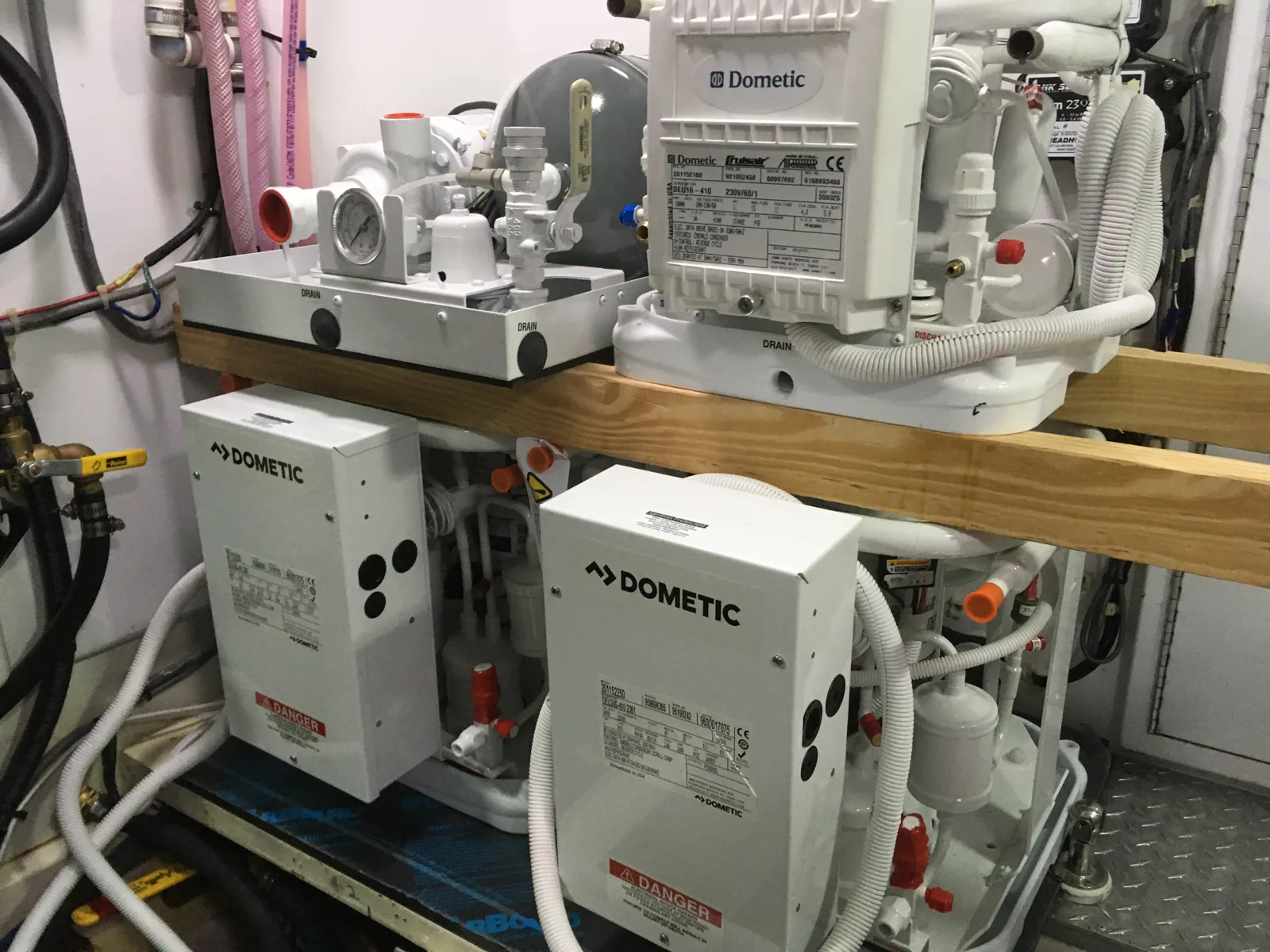 Twin Dometic chillers plumbed with new pumps