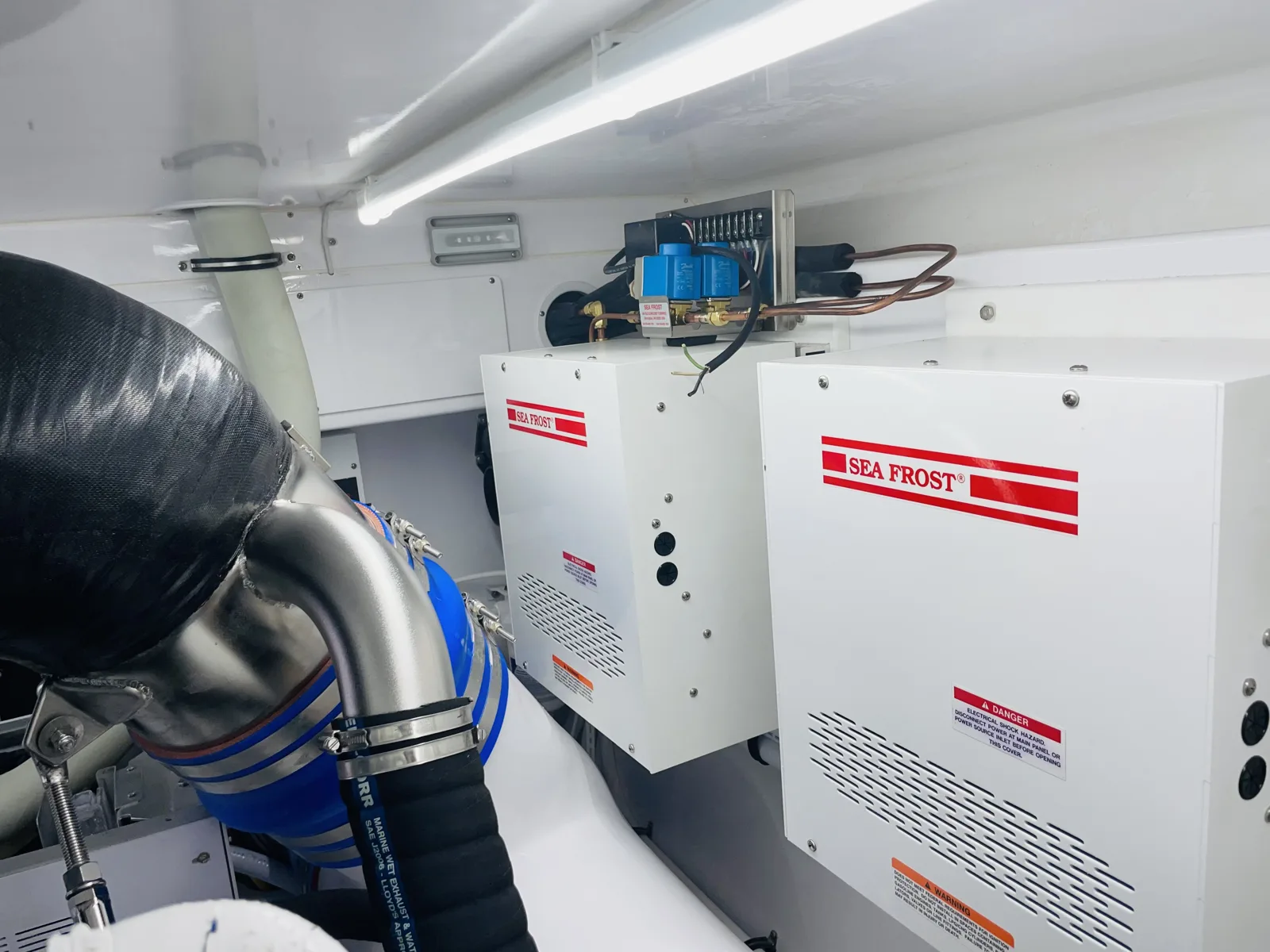 Sea Frost refrigeration units plumbed with raw water cooling